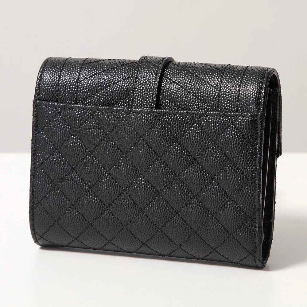 SAINT LAURENT Tri fold Wallet Leather Cassandra Nero Black